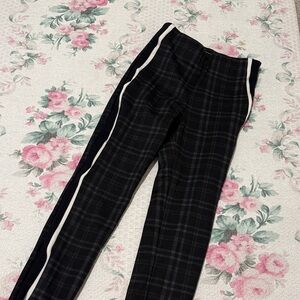 Plaid Black Pants with White Stripe